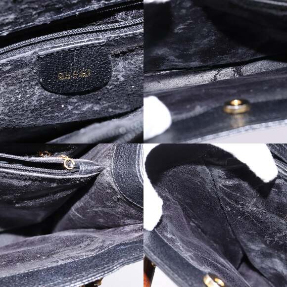 GUCCI Bamboo Hand Bag Leather Black Gold 002 1095 002 1095 - Picture 11 of 12